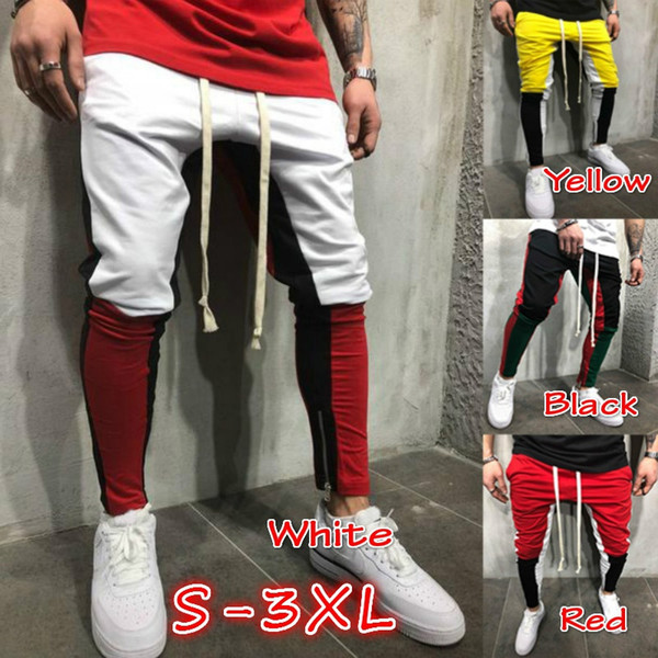 Color Stitching Men's Casual Pants Men's Hip-Hop and European style Fitness High Quality Pants Size M-3XL