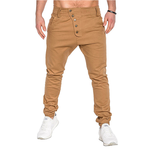 Men's Solid Color New Fashion Button Stitching Harem Pants Men's European and American Style Loose High Quality Casual Pants