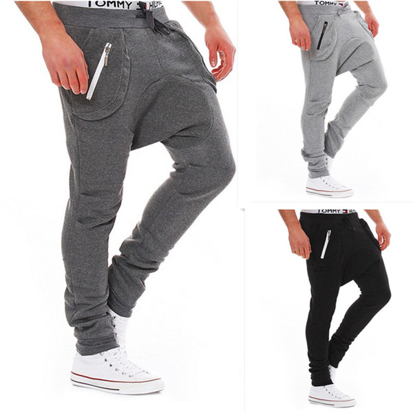 Men's Slim Pure Color Personality Fashion Casual Pants Teen Tether Hip-hop Style Street Sweatpants 3 Colors Size M-2XL