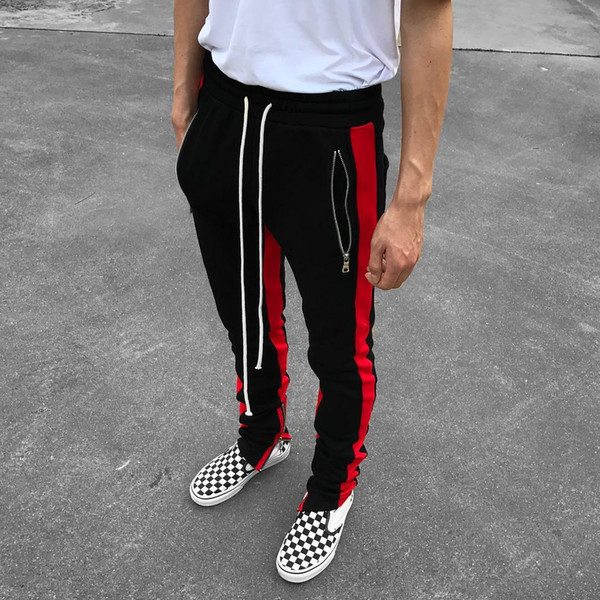 2018 Fashion casual menswear 90S fashion sweat pants man red side zipper real US size street wear hip hop jogger Elastic Waist pants men