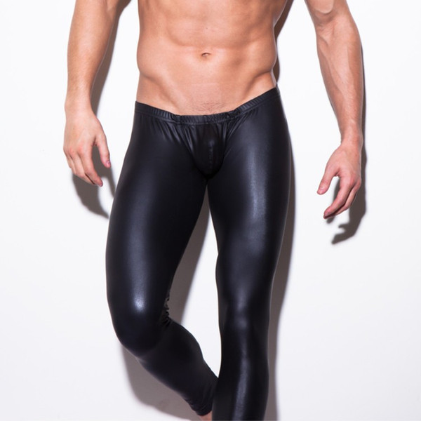 Wholesale-sexy black Leather-like Men skinny legging stretchy Man pants 24-35 inches waist