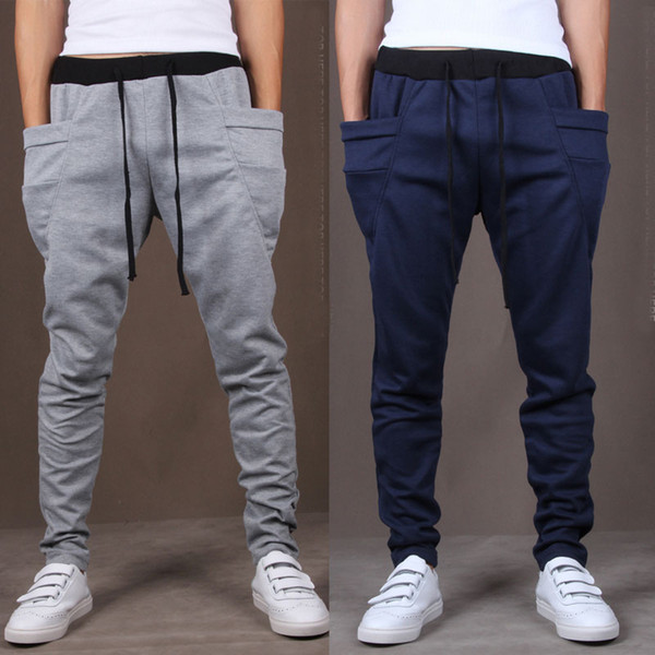 New Brand Men Cotton Harem Pants Fashion Jogger Hip Hop Pants Elastic Leg Running Trousers with Drawstring Plus Size Pockets XZ1890