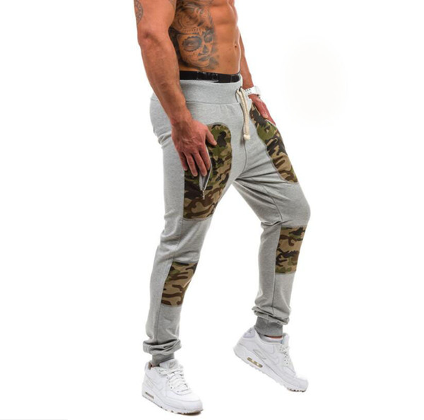 Men's Harem Pants Casual Cotton Hip Hop Camouflage Patchwork Trousers Zipper Pockets Jogger Chinos Sweatpants Elastic Cuff Plus Size