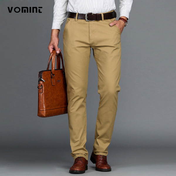 Wholesale- VOMINT New Arrival Mens Casual Business Pant Stretch trousers regular Straight Pant Black Blue Khaki Big Size 42 44 46 worksuit