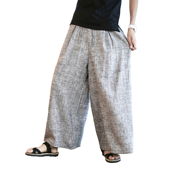 Men Loose Cotton Linen Wide Leg Casual Pant Male Japanese Kimono Style Fashion Harem Trousers