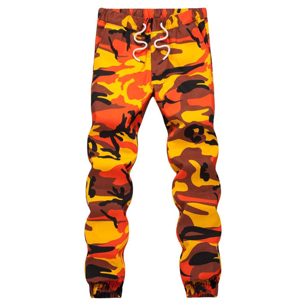 Ins Orange Camouflage Jogger Pants Men Hip Hop Woven Casual Pants Tactical Military Trouser Pockets Cotton 2018 Sweatpants