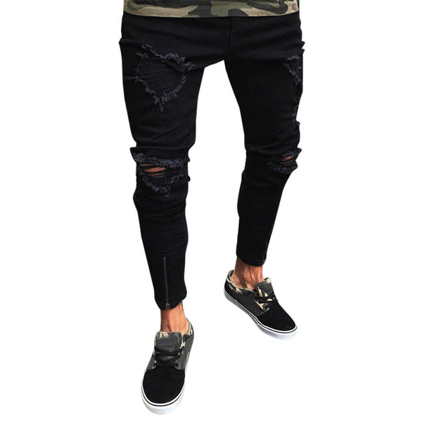 Oversized 4xl Men Clothing 2019 Hole Pants Mens Trousers Man Stretch Denim Slim Zipper Jeans Pants Men Trousers