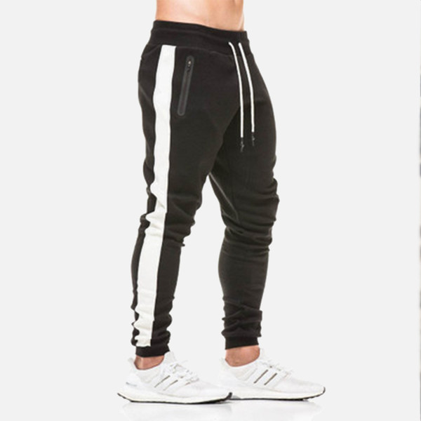 Spring Cotton Striped Mens Pants Gyms Full Length Black Fitness Trousers Male 2019 Autumn Casual Sweatpants Joggers Sportswear