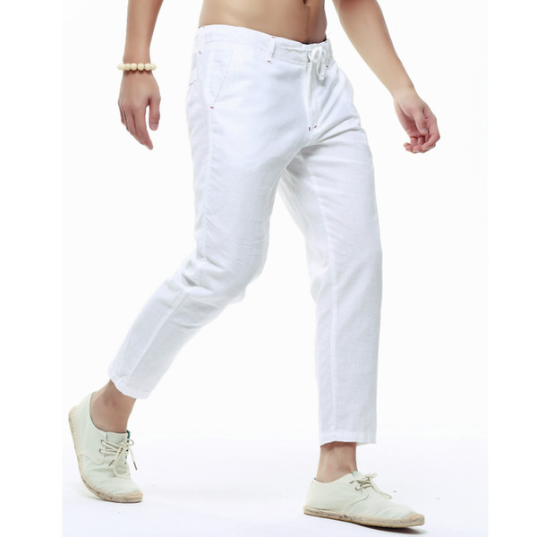 Wholesale-Summer Men's Linen Capri Pants Lightweight Slim Legs Casual Pants PT-136