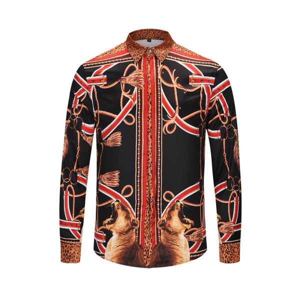 2019 new style men long sleeve shirts true reveler design leopard print fashion trend man blouse social nightclub panther shirts