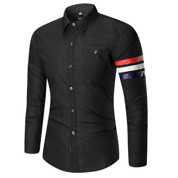 New Hot Sale Colorful ribbon decoration Individuality Comfortable Slim Solid Turn-Down Collar Casual Men's Shirts Tops