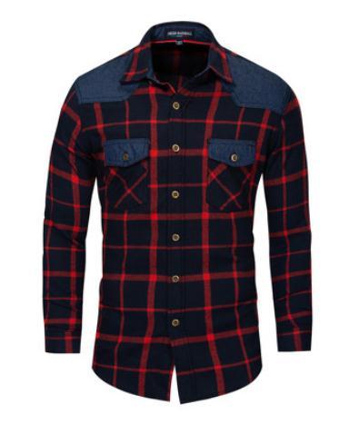 Male Long Sleeved Plaid Shirt Patchwork Large Size Single Breasted Shirt Camisa Social Masculina Leisure Business K859