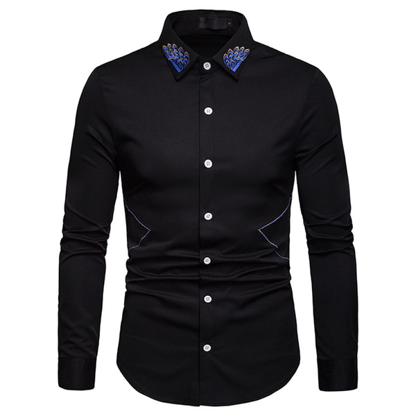 Spring Autumn Men's Shirts Long Sleeve Slim Fit Basic Streetwear Office Solid color Black Male Social Shirts Tops Clothing