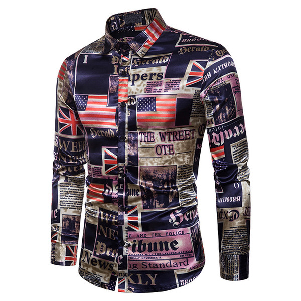 Men shirt casual long sleeve multicolor flag print fashion shirts men dress high quality overshirt brand tops streetwear