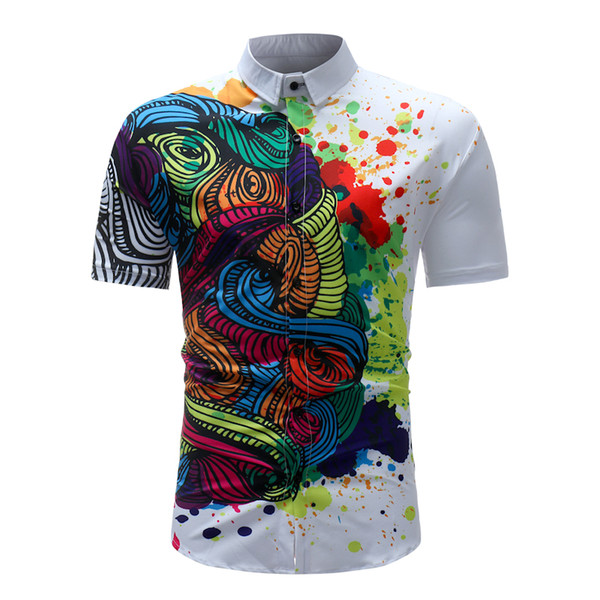 Hot Men Shirt Short Sleeve White Shirt Fashion Printed Casual Shirts Youth Bottoming Shirts For Men