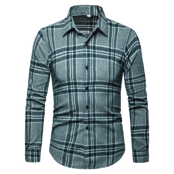 New spring summer men shirt casual plaid shirt cotton blend long sleeve shirt 2 color S-2XL