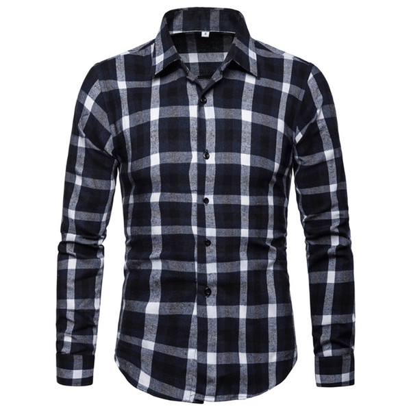 Spring 2019 New Men's Recreational Chequered Long Sleeve Shirts