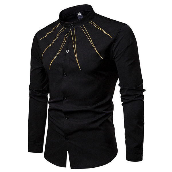 New Casual Shirts Vertical collar single breasted long sleeve slim men's shirt