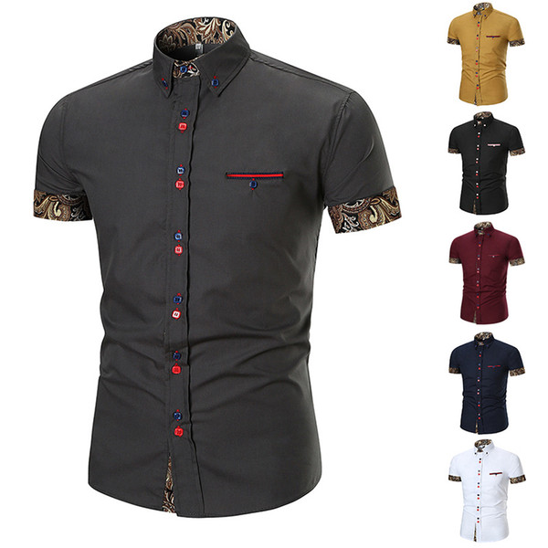 summer new European and American trendy buttons fashion pocket striped men's shirts