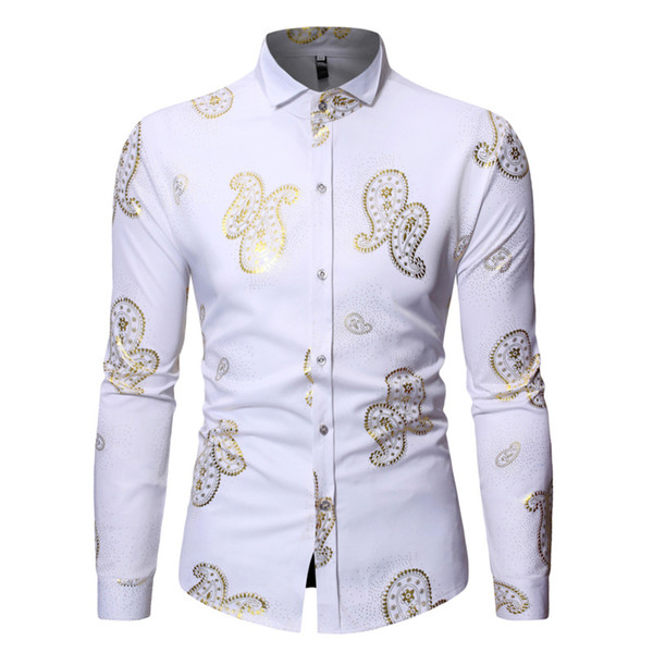 New hot sale shirt men Cashew flower gilding European code long sleeve men shirt 4 color S-XL size for free shipping