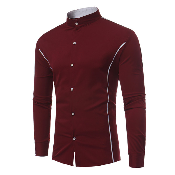 New hot sale shirt men long-sleeved shirt men's personality contrast color side strip decorative collar long-sleeved shirt 4 color S-XL Size