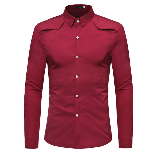 Hot sale men shirt solid color casual unique shoulder design long sleeve shirt men large size lapel shirt 4 color for free shipping