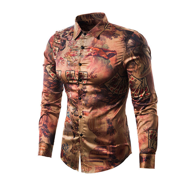 New hot sale spring summer men shirt long sleeve printed shirt men polyester turn down collar clothes S-XL free shipping