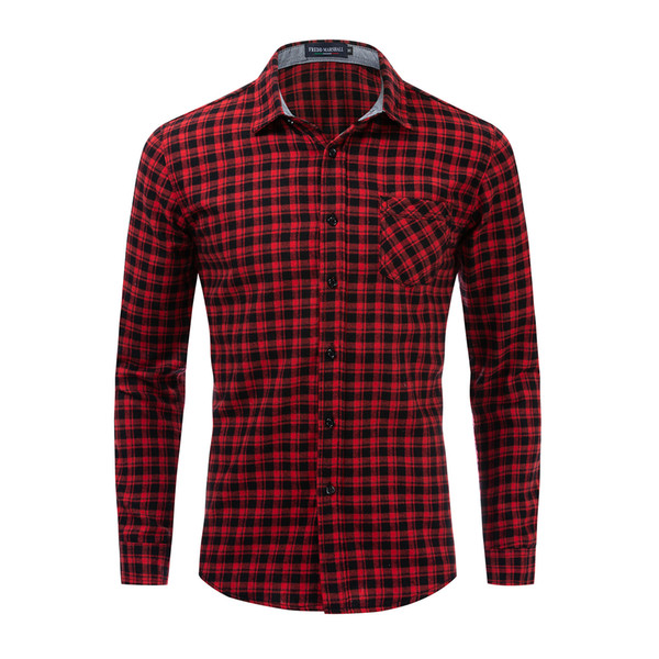 New large size men's cotton casual long-sleeved plaid shirt