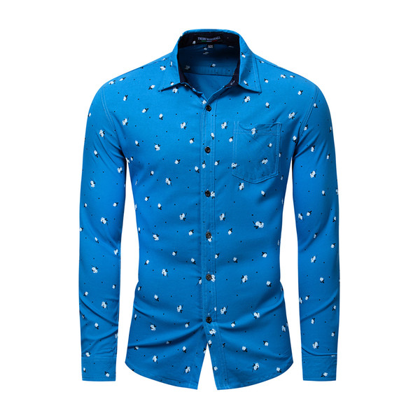 New Large Size Cotton Long Sleeve Fragmented Elastic Shirt for Men