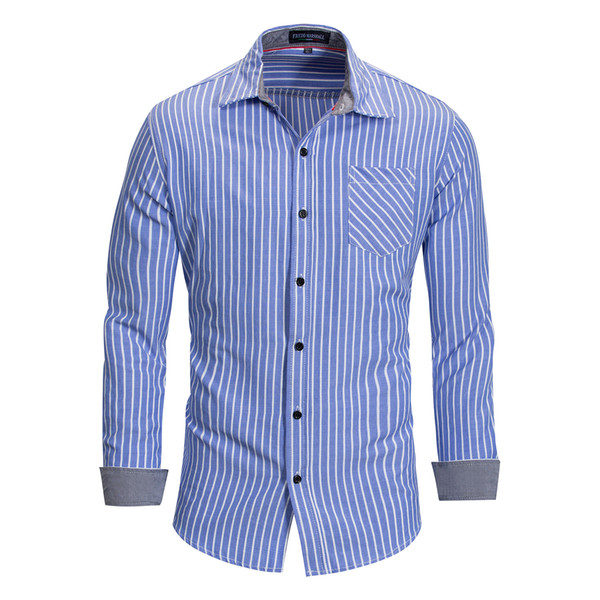 New Large Size Cotton Long Sleeve Stripe Men's Shirt