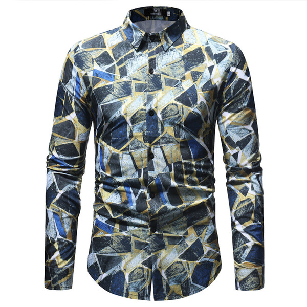 New Long Sleeve Printed Large Size Casual Men's Shirts in 