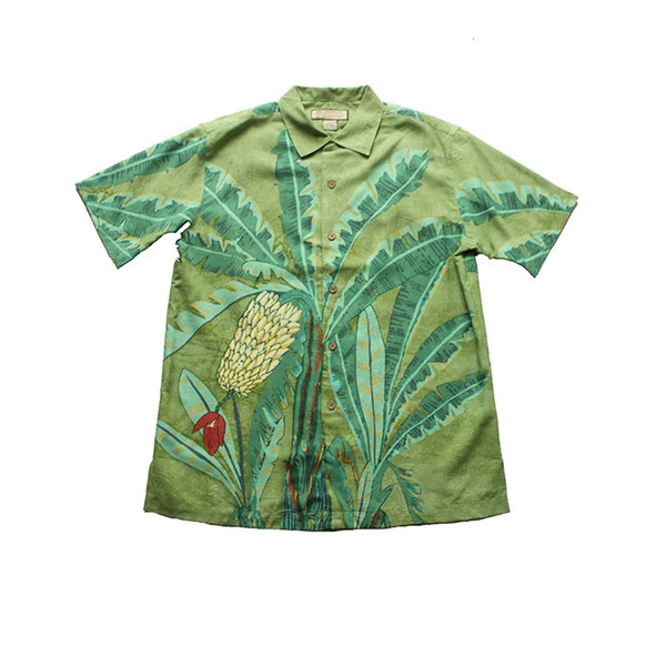 Three Colors Men Silk Print Short Sleeve Hawaii Shirts Beach Shirt Casual