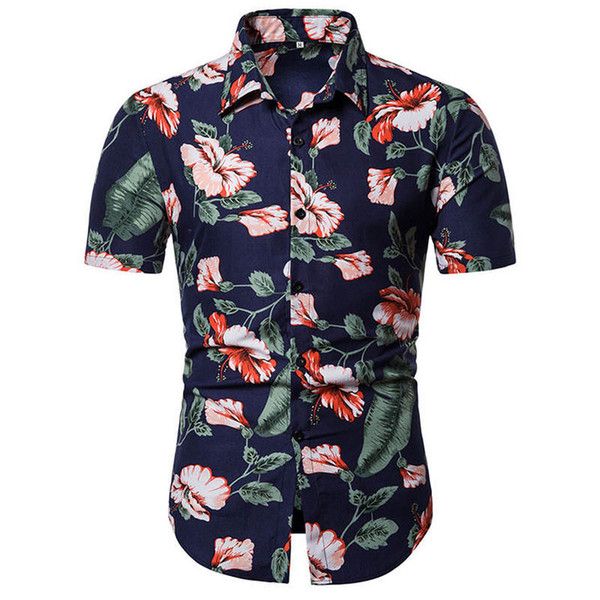 2019New Summer Mens Short Sleeve Beach Hawaiian Shirts Casual Floral Shirts Regular Plus Mens clothing Fashion camisa masculina