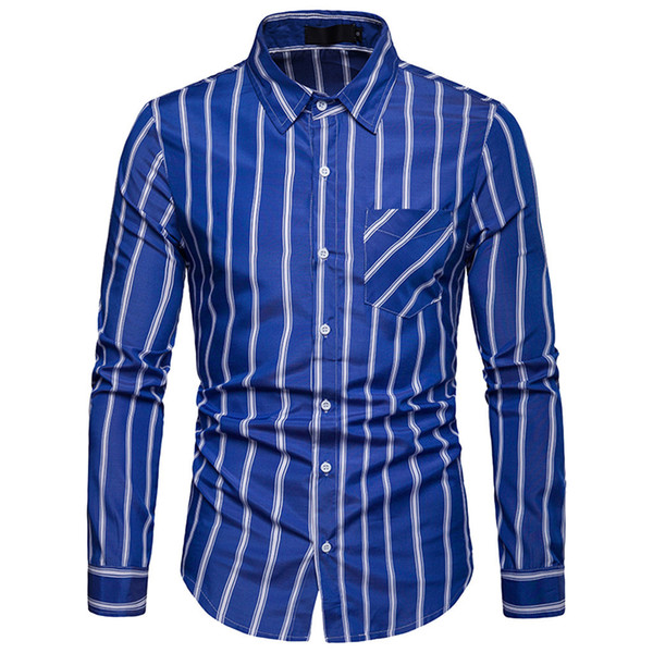 Fashion Brand Men Clothes Slim Fit Men Shirt Long Sleeve Stripe Casual Top Blouse Business Social Large Size Shirts