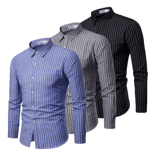 New Luxury Fashion Men's Slim Fit Shirt Long Sleeve Shirts Stylish Striped Casual Dress Shirts Tops