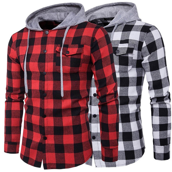 YOUYEDIAN new arrival Plaid Shirts men Drawstring Long Sleeve Pullover Shirt Casual spring tops for men 2019 chaqueta hombre