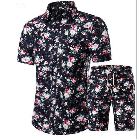 Men Shirts Shorts Set New Summer Casual Printed Hawaiian Shirt Homme Short Male Printing Sets Plus Size