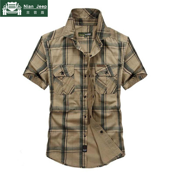 Brand Army Style Shirt Men 2018 Summer 100% Cotton Plaid Short Sleeve Mens Shirts Plus Size 4XL 5XL Camisa masculina