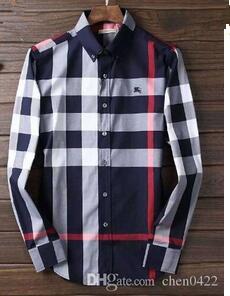 2018 American business brand self-cultivation plaid shirt, fashion designer brand long-sleeved cotton casual shirt striped co-dress shirt#06