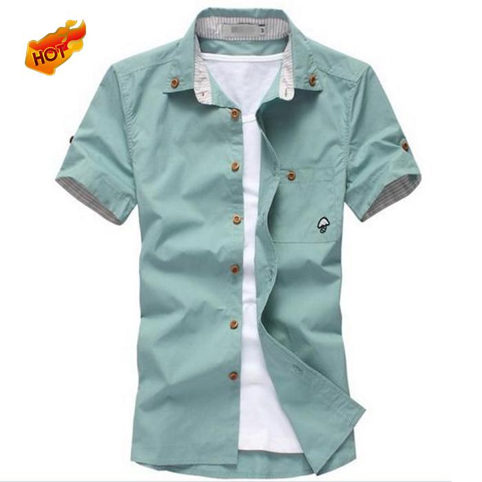 Wholesale- New Men's Spring and Summer Short-Sleeved Shirt Men Mushroom Fashion Boutique 10 Colors Size:M-XXXL 15A82