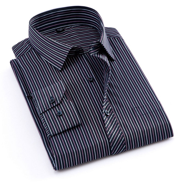 New 2019 Men's Business Casual Striped Shirt Long Sleeve Classic Formal Square Collar Slim Non-iron Men Dress Shirt