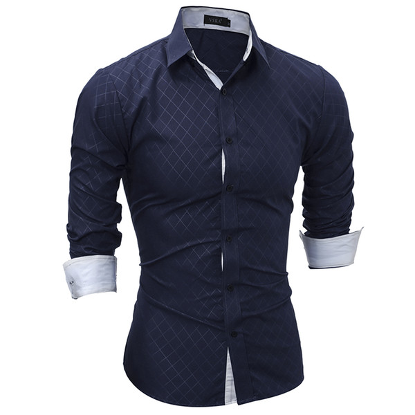 Brand Fashion Male Shirt Long-Sleeves Tops Classic Lined With Dark Lines Mens Dress Shirts Slim Men Shirt XXL