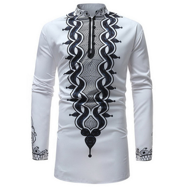 SHUJIN African Dashiki Stand Collar Traditional Printing Long Sleeve Shirt Men's Long shirt New Arrival Africa Clothing