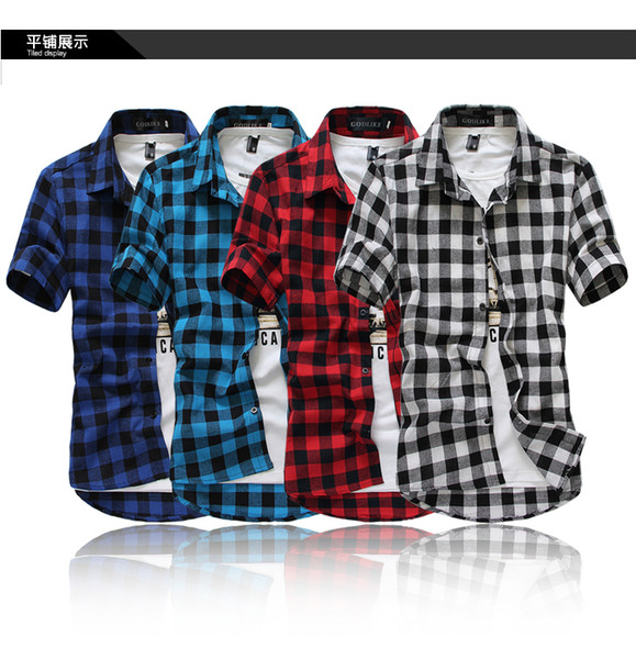 Wholesale-summer classic plaid men's short-sleeved shirts , casual cotton men's shirts ,freeby China Post Air Mail,M-XXXL,