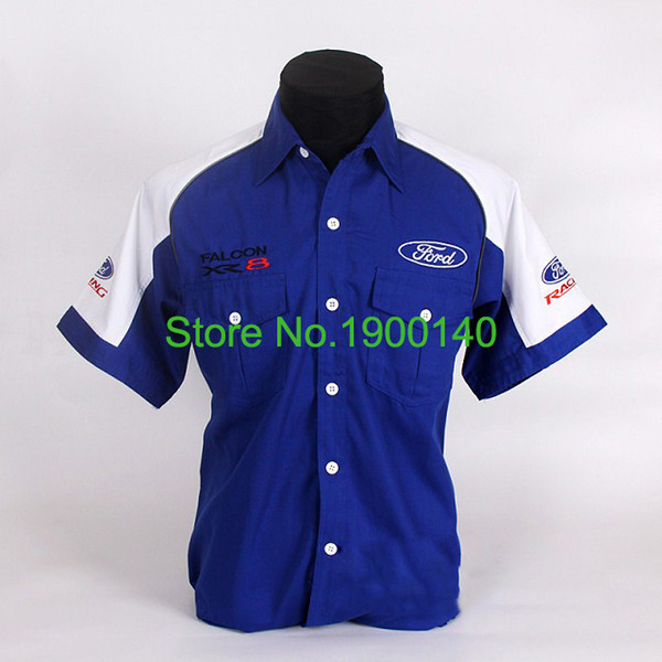 Wholesale-2016 NEW WRC FOR FORD F1 SHIRT MAN SUMMER WEAR EMBROIDERED SHORT SLEEVE FIA  PIT CREW WORKWEAR BLUE M L XL XXL