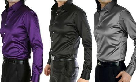 Wholesale-free hipping Autumn and winter male shirt solid color fashion gold silk silks and satins male long-sleeve shirt wedding dress