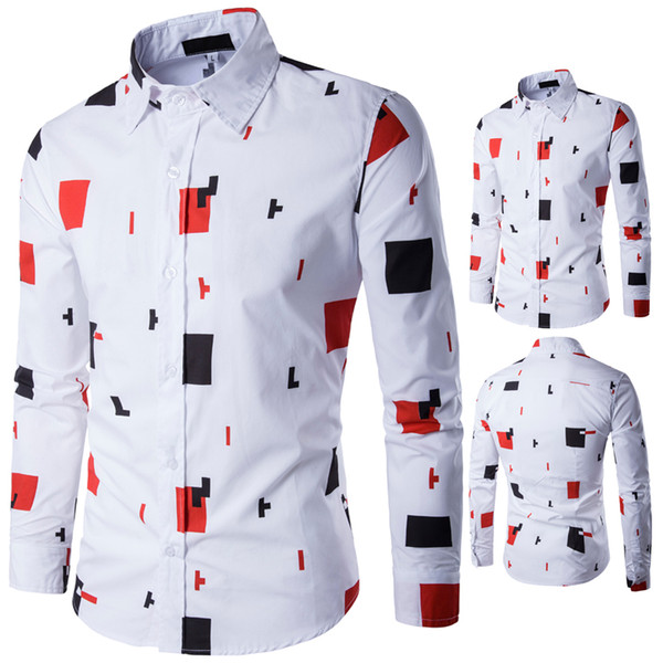 Men Shirt Spring New Hit Color Prints Mens Dress Shirts Fashion Large size Tide Mens Simple Long Sleeve Casual Shirt