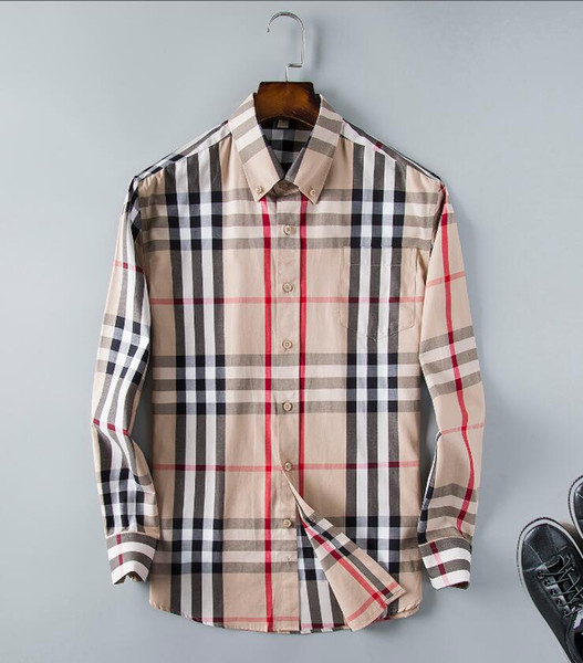 American business brand self-cultivation plaid shirt, fashion designer brand long-sleeved cotton casual shirt striped famous Vintage T-shirt