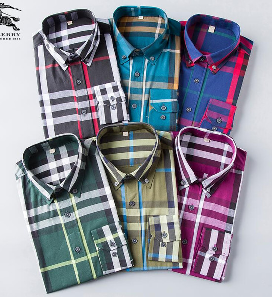 American business brand self-cultivation plaid shirt fashion designer brand long-sleeved cotton casual Vintage shirt striped famous polos 99