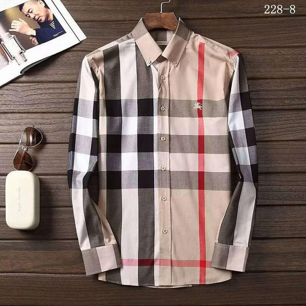 2018 American business brand self-cultivation plaid shirt, fashion designer brand long-sleeved cotton casual shirt striped famous shirt 99